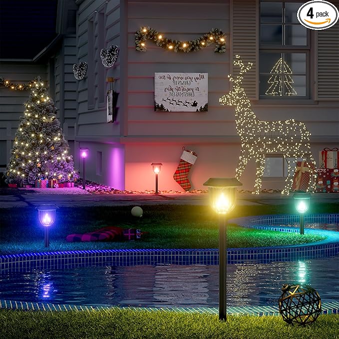 AOSEA 4 Pack Christmas Solar Pathway Lights Outdoor Waterproof - RGB Flash Mode Only Solar Lights for Outside, IP65 Rated, 12H Bright Landscape Lighting, Durable Plastic - Perfect for Garden & Walkway AOSEA