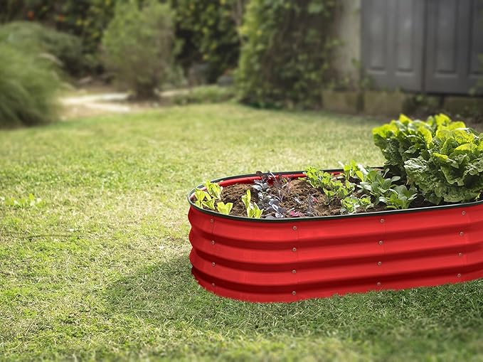 Plant & Plot Galvanized Raised Garden Beds Outdoor // 4×2×1 ft (2-Pack) Planter Raised Beds for Gardening, Vegetables, Flowers (Red) // Large Metal Garden Box PlantPlot
