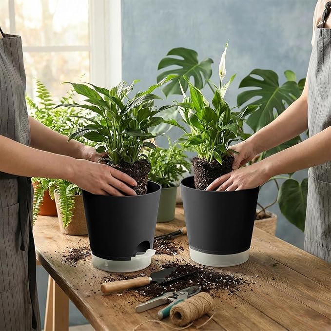 GARDIFE 2026 Upgraded Self Watering Plant Pots with Drainage Hole, 7/6.5/6/5.5/5/4 Inch Flower Planting Containers for House Plants, African Violet, Flowers, Cactus (Black, 7+6.5+6+5.5+5+4 inch) GARDIFE