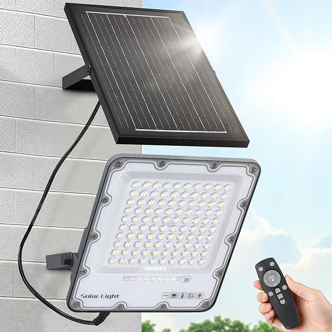 200W Solar Flood Light Outdoor 40000LM 6500K LED Solar Street Light with Remote, IP66 Waterproof Dusk to Dawn Outdoor Security Lighting, 13FT Cable Splitted Solar Powered Lamp for Parking Lot Garage IlluminateYourWorld