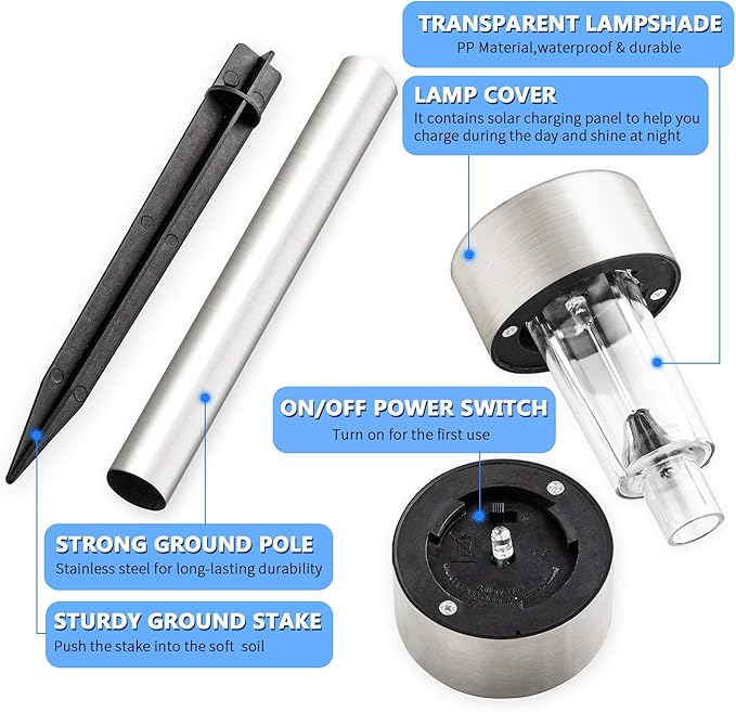 GIGALUMI Solar Pathway Lights, Stainless Steel IP44 Waterproof Auto On/Off Outdoor LED Solar Landscape Lights for Garden, Yard, Patio, Path and Walkway(20 Pack, Cold White) GIGALUMI