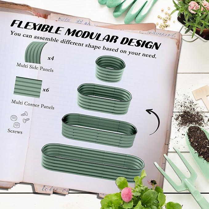 Outsunny 6.5' x 2' x 1' Galvanized Raised Garden Bed Kit, Outdoor Metal Elevated Planter Box with Safety Edging, Easy DIY Stock Tank for Growing Flowers, Herbs & Vegetables, Green Outsunny