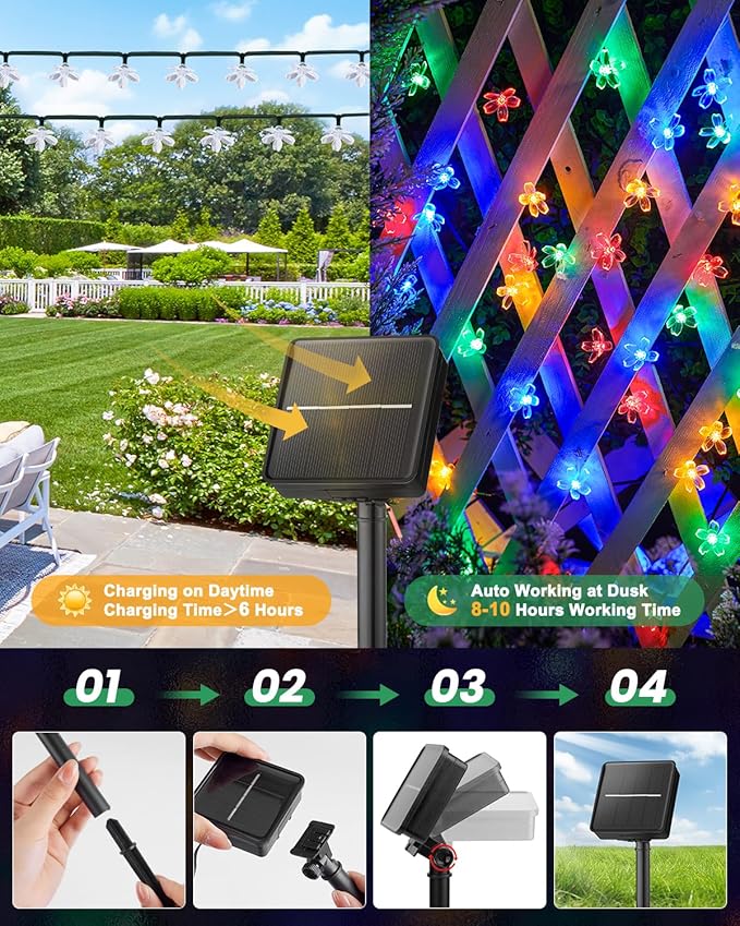 Brightown 2 Pack Total 52FT 120 LED Flower Solar String Lights Outdoor Waterproof Fairy Lights for Garden Yard Fence Patio Christmas Tree Wedding Party Decor, Multicolor Brightown