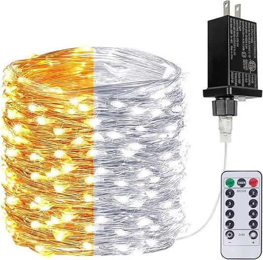 Warm White ⇋ Cool White 66Ft 200LED Christmas Fairy Lights Plug in with Remote, Waterproof String Lights Outdoor Indoor 8 Modes with Timer, Twinkle Lights for Girl's Room Garden Christmas Decorations BHCLIGHT