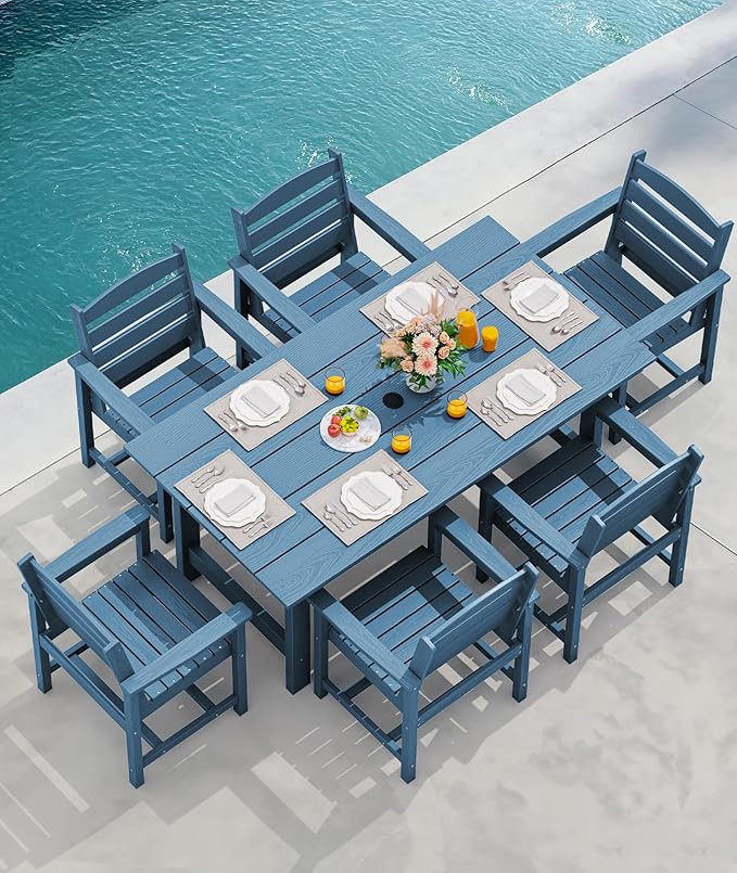 SERWALL Patio Dining Chair Set of 2,All Weather HDPE Outdoor Dining Chair, Blue SERWALL