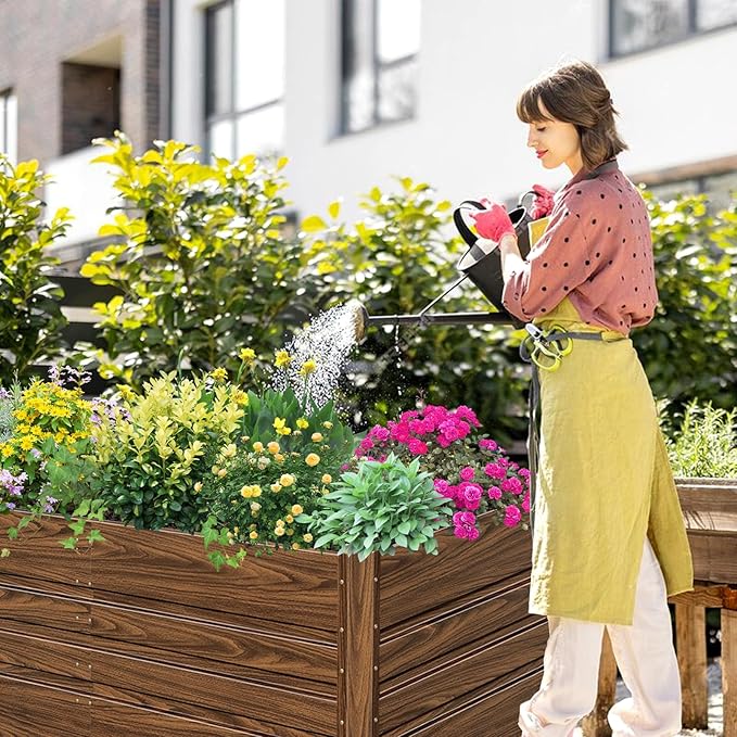 SnugNiture 2 Pcs 4x2x2FT Raised Garden Bed Galvanized Planter Garden Boxes Outdoor, Deep Root Planter Raised Bed for Vegetables Flowers Herbs,Brown snugniture