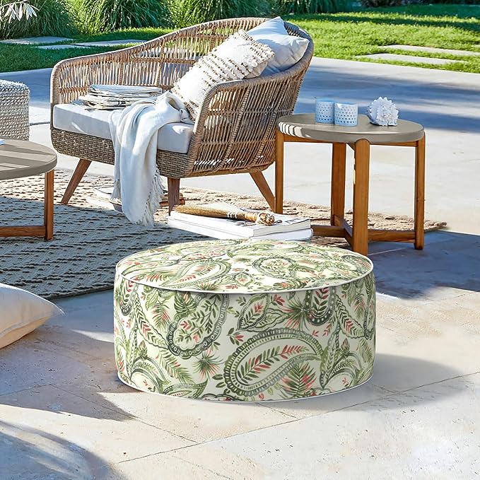 LVTXIII Inflatable Stool Ottoman Footrest with Handle, Decorative Fade-Resistant Foot Stool, Indoor or Outdoor Pouf for Home Garden and Camping Use, 21x21x9, Faylinn Shadow Paisley LVTXIII