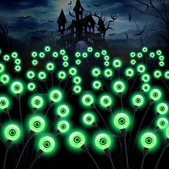 ASMAD Scary Solar Eyeball Lights, Waterproof Swaying Firefly Path Lights for Outdoor/Halloween Decorations/Garden/Yard/Patio/Party Decor, Green Eyeball, 4 Pack, 32 LEDs ASMAD