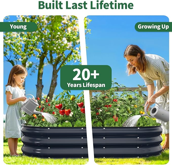 Kesfitt Raised Garden Bed, 6x3x1 FT Galvanized Steel Metal Raised Garden Bed, Oval Open-Bottom Design, 12-Inch Deep for Outdoor Vegetable & Herb Gardening, Midnight Blue Kesfitt