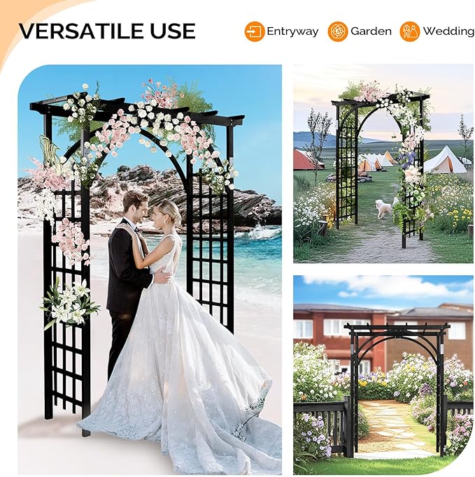 VINGLI 85in Wooden Arbor, Wedding Arch for Ceremony, Wood Trellis for Plant Climbing, Christmas Decor Pergola for Garden Backyard, Lawn (Black) VINGLI