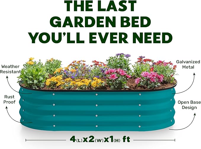 Plant & Plot Galvanized Raised Garden Beds Outdoor // 4×2×1 ft Planter Raised Beds for Gardening, Vegetables, Flowers // Large Metal Garden Box (Turquoise) PlantPlot