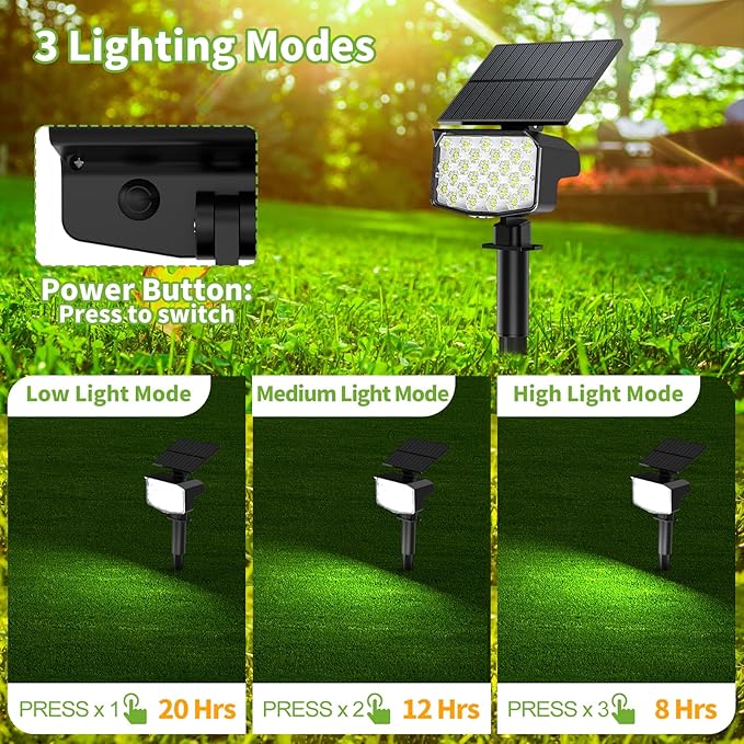 8 Pack Solar Spot Lights Outdoor, Waterproof IP65 Adjustable, 3 Lighting Modes Solar Powered Landscape Spotlights for Yard Garden Pathway(Cool White) MinPea