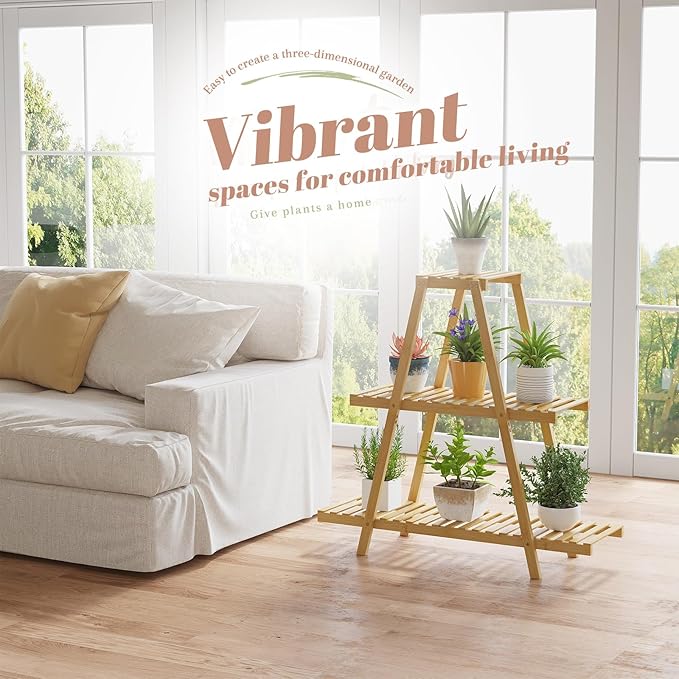 Plant Stand For Indoor Outdoor Tiered Plant Shelf 3 Tier 8 Potted Bamboo Flower Holder Ladder Rack For Multiple Triangle Table Plant Pot Stand (Natural) LifeTakesaDifferentTurn