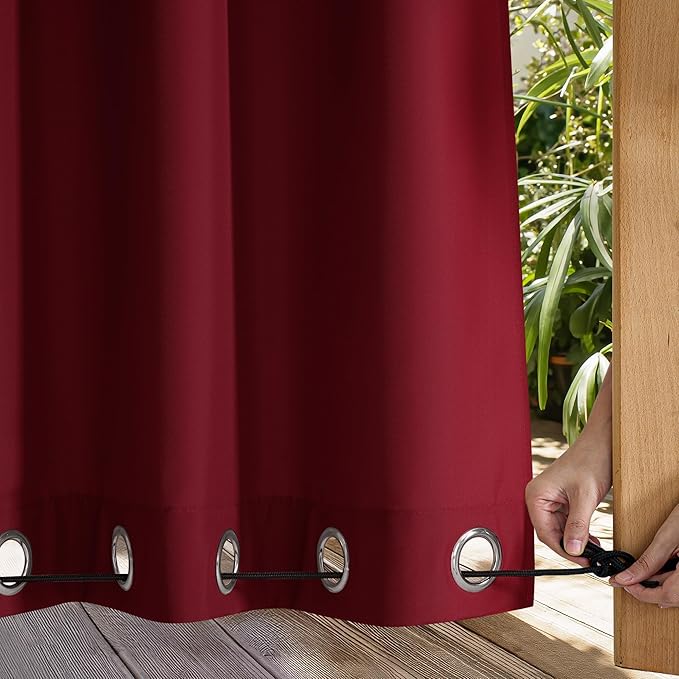 NICETOWN Canvas Outdoor Curtains for Paito 2 Panels, Red, W52 x L84 per Panel - Waterproof & Windproof Sun Shades with Grommet & Back Tab & Rod Pocket, Free Rope Included for Bottom Fixing NICETOWN