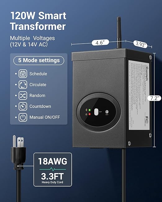 DEWENWILS Smart Low Voltage Landscape Transformer 120W, 120V AC to 12V AC for LED Landscape Lights, Outdoor Lighting, Waterproof, 1 Zone Control, Compatible with Alexa and Google Home, ETL Listed DEWENWILS