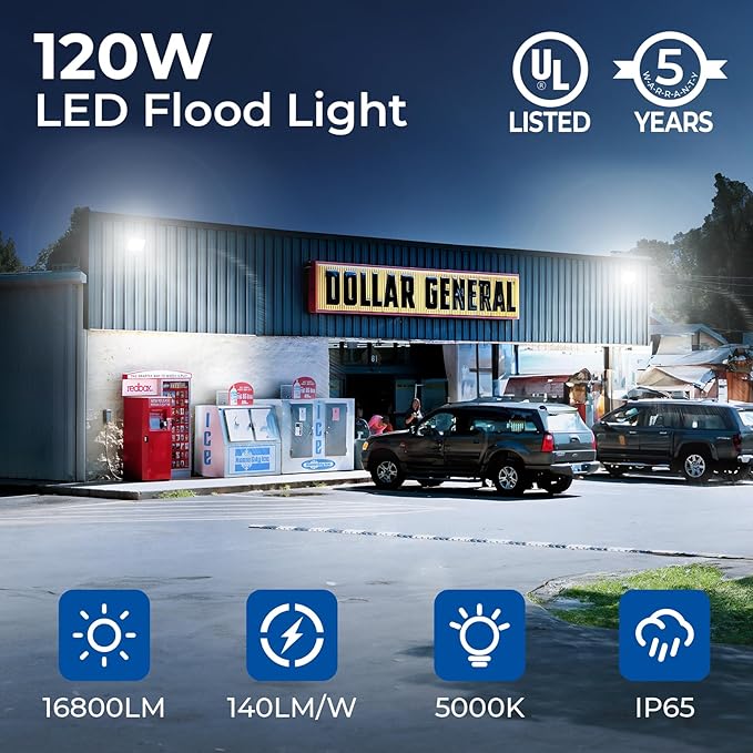 CINOTON 120W LED Flood Lights Outdoor, IP65 Waterproof Exterior Security Wall Lights with 180°Knuckle, 16800LM 120V Outside Aluminum Lighting Fixture for Courtyard Barn Garage 5000K 4 Pack, UL Listed CINOTON