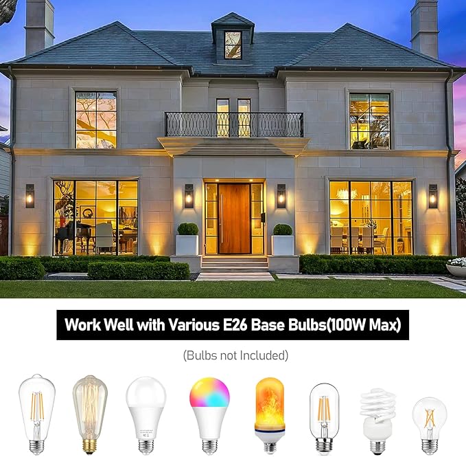 Outdoor Wall Light Fixtures, Exterior Waterproof Wall Lanterns, Bronze Porch Sconces Wall Mounted Lighting with E26 Sockets & Glass Shades, Modern Wall Lamps for Patio Front Door Entryway, 2-Pack BringYouBrightFuture