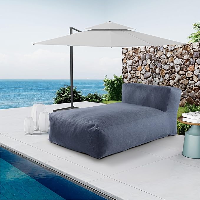 Outdoor Bean Bag Lounger Chair, Big Comfy Outdoor Daybed for Sunbathing and Tanning - Water-Resistant Patio Chaise and Pool Sun Lounger Furniture for Beach Deck (Denim Blue) SUNPEAK