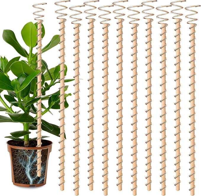 10pcs Electroculture Plant Stakes, 17'' Copper Coil Wire Antennas, Garden Stakes, Tensor Rings Kit, Copper Rods Electronic Planting for Growing Vegetable Garden Plants Support Doksving