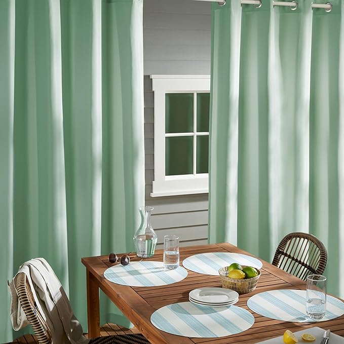 TOWN & COUNTRY BASICS Cabana Solid Heavyweight Indoor Outdoor Curtains, Light Filtering Opacity with Grommet Top, Water Repellent, 2-Pack Set, 54"x84", Seafoam TOWN+%26+COUNTRY+BASICS