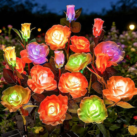 Brightown Outdoor Solar Flower Lights, 4 Pack 7-Color Changing Solar Garden Lights with Larger & More Realistic Rose, Bigger Solar Panel, Waterproof Solar Lights for Yard Garden Lawn Pathway Decor Brightown