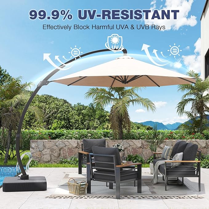 Aoxun Aluminum Patio Furniture Set with Umbrella 5 Seats, Oversized Outdoor Sectional with Washable Thick Cushions, Coffee Table and Waterproof Cover, Patio Conversation Sets for Porch, Balcony, Deck Aoxun