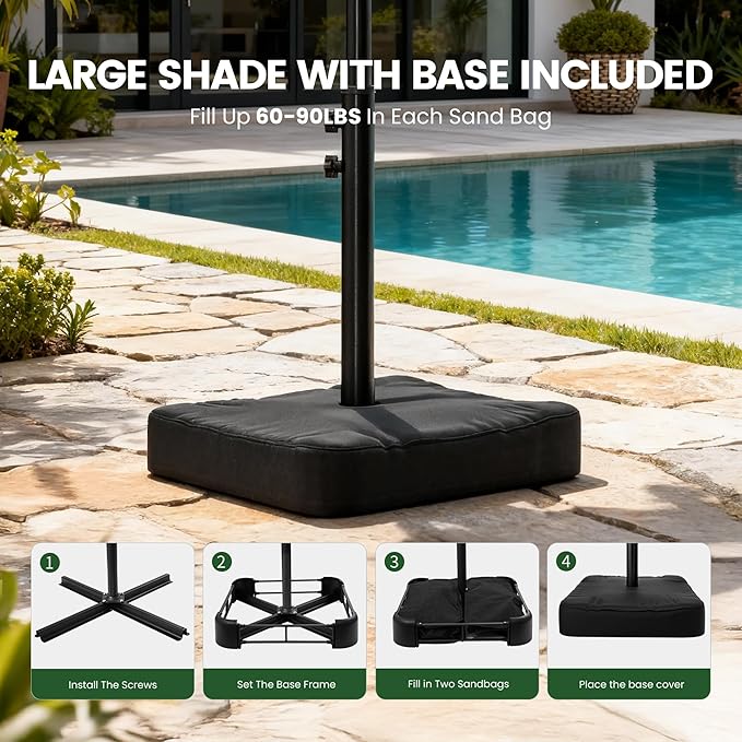OLILAWN 10ft Patio Umbrella with Base Included, Outdoor Offset Cantilever Umbrella Upgraded Yarn-dyed Fabric Shade, Sturdy 8 Rids,360 Degree Rotation & Easy Tilt Adjustment, for Pool Deck Porch Backyard Garden,Sapphire OLILAWN