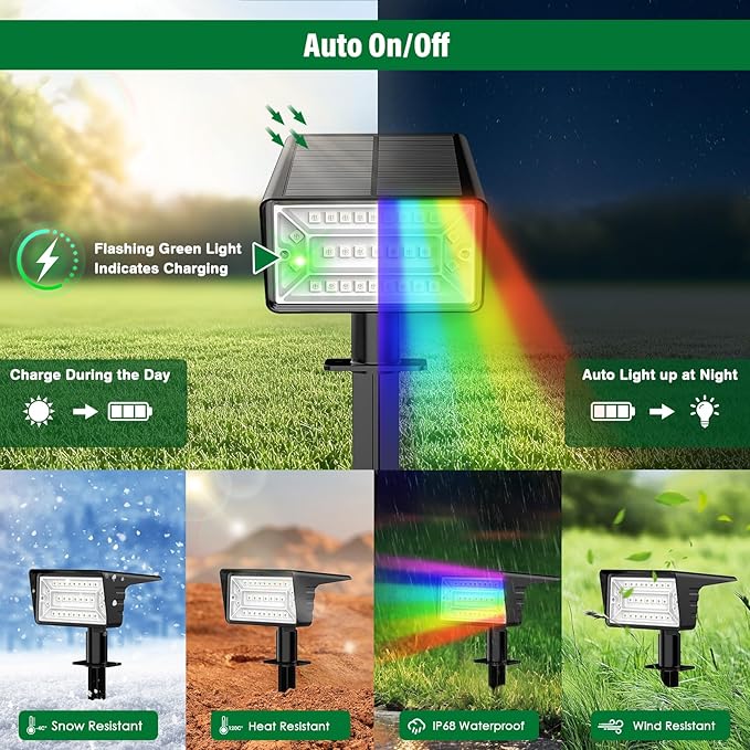 Solar Spot Lights Outdoor with 7 Lighting Modes RGB, 4 Pack Solar Color Changing Lights IP68 with 29 LED & Auto On/Off, Multicolor Outdoor Lights for Outside, Garden, Yard(Multicolor) Rootora