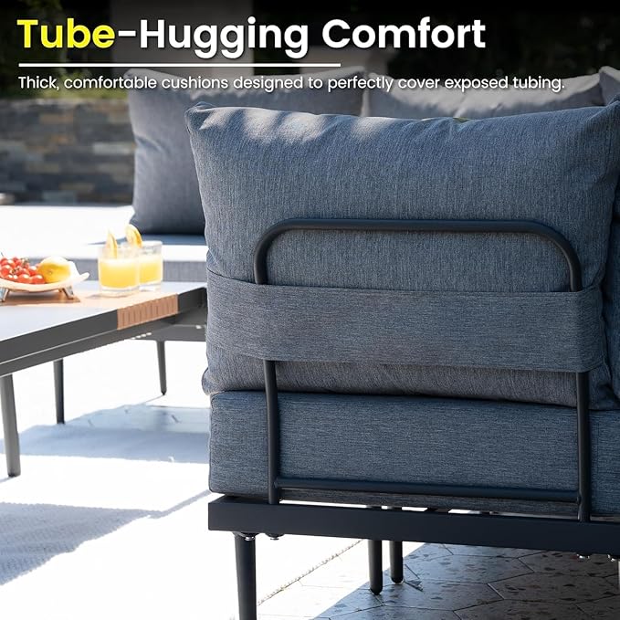 Sundale Outdoor 2 Pieces Patio Sofa Set, Metal Outdoor Sectional Loveseat with 6 Inch Olefin Cushion, All-Weather Modern Patio Chair Sets for Porch, Balcony SundaleOutdoor