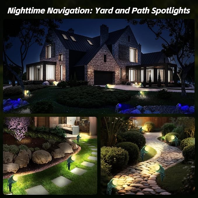 Spotlight Outdoor – 120V Plug-in, 2700K Warm White LED Landscape Spot Lights with RGB 3 Lenses for Yard, Garden, Lawn&Tree Decor, IP67 Waterproof, Perfect for Holidays&Everyday (2 Pack, Green) Holeva