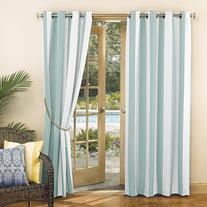 Sun Zero Valencia Cabana Stripe Indoor/Outdoor UV Protectant Energy Efficient Grommet Curtain Panel SunZero%E2%84%A2