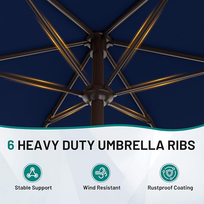 AreShark 7.5FT Patio Umbrella Table Market Umbrella with 6 Sturdy Ribs, Button Tilt/Crank Heavy-Duty Round Outdoor Umbrellas for Garden, Deck, Backyard,and Pool, Navy Rootora