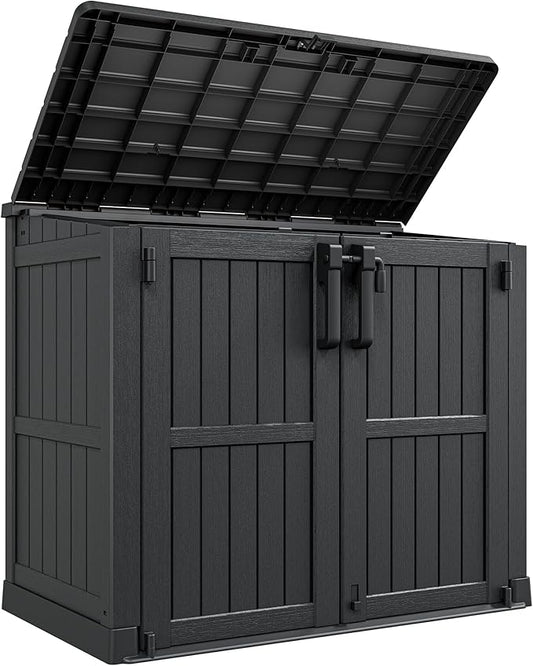 LHBcraft Outdoor Storage Cabinet 36 Cu Ft with Lockable Doors, Portable Horizontal Resin Storage Shed - Easy to Assemble, Waterproof Small Storage Shed with Floor Black LHBcraft-US