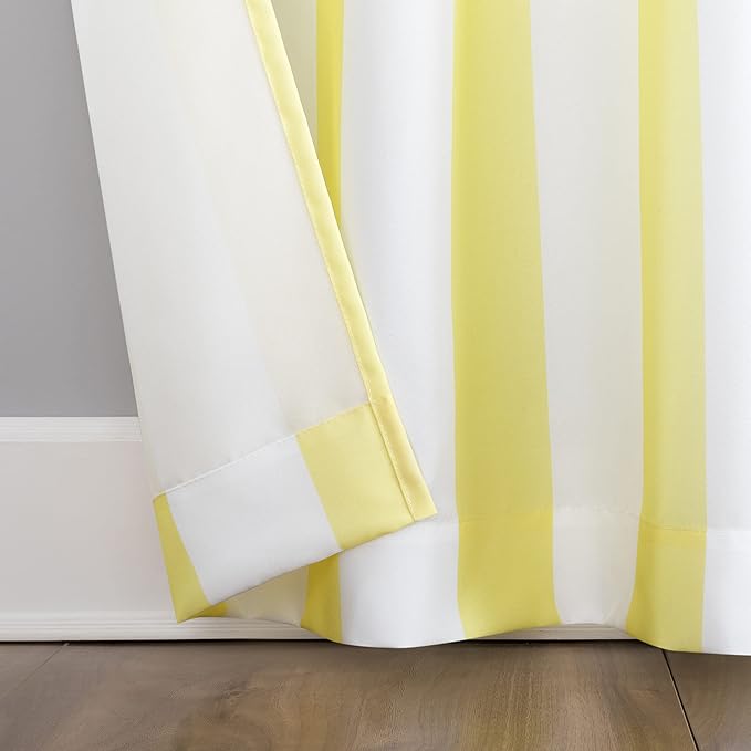 Sun Zero Valencia 2-Pack Cabana Stripe Indoor/Outdoor UV Protectant Energy Efficient Grommet Curtain Panel Pair, Yellow, 54" x 108 SunZero%E2%84%A2