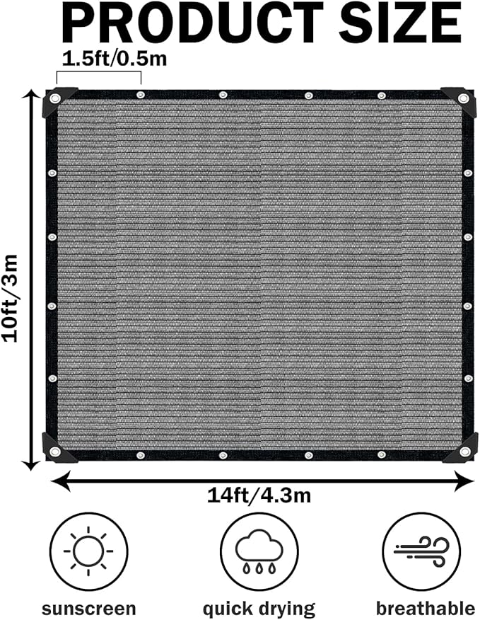 Grey Sun Shade Cloth,Pergola Shade Cover with Reinforced Grommets,90% Shade Fabric Fence Privacy Screen Balcony,Pergola Shade Cover Canopy Garden Carport Porch Deck Patio Shade Cover,10x14FT IMSGVIFO