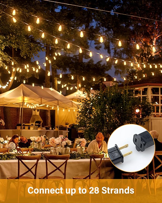 Outdoor String Lights Waterproof, 50FT Patio Lights with 26 ST38 Edison Bulbs (1 Sqare), Outside Hanging Decorative Lights for Porch, Blacony, Blackyard, Bistro, Garden, 2700K Doukedge