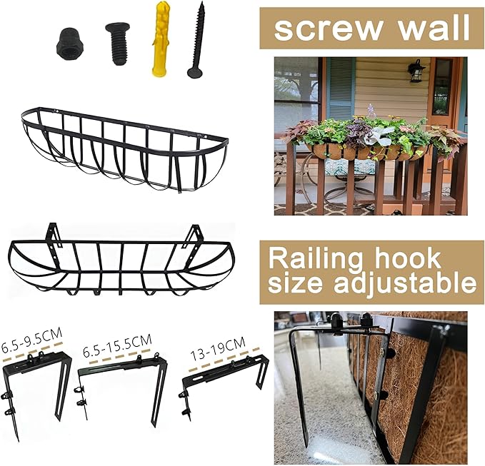 2pack 24-inch Window Sill Window Railing Planters with Cocoa Liner for Outdoor Balconies, Porches, Fences, Patio Railings SMYAXUNW