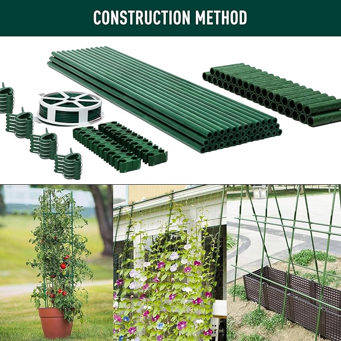 MAXPACE 125pcs Garden Stakes Kit: Includes 40 Sets of Fiberglass Plant Sticks Supports & Accessories for DIY 4ft, 5ft, 6ft, 7ft Stakes for Tomato, Vegetables, Indoor & Outdoor Gardening Supplies MAXPACE