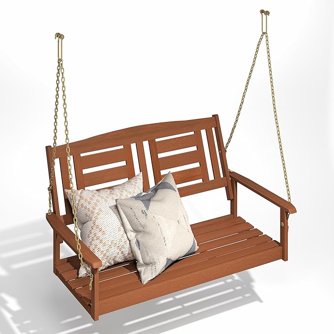 Furinno TIOMAN Porch Swing, 2-Seater Outdoor Hanging Wooden Swing with Chain in Teak Oil, for Patio, Garden, Porch, Light Wood Furinno-FitsYourSpaceFitsYourBudget