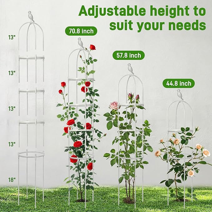 6ft Garden Obelisk Trellis for Climbing Plants-Rustproof Metal Pipe with Heavy Duty Plastic Coated, Garden Outdoor Indoor Potted Plant Support for Clematis Vine Jasmine Support （White） Anothera