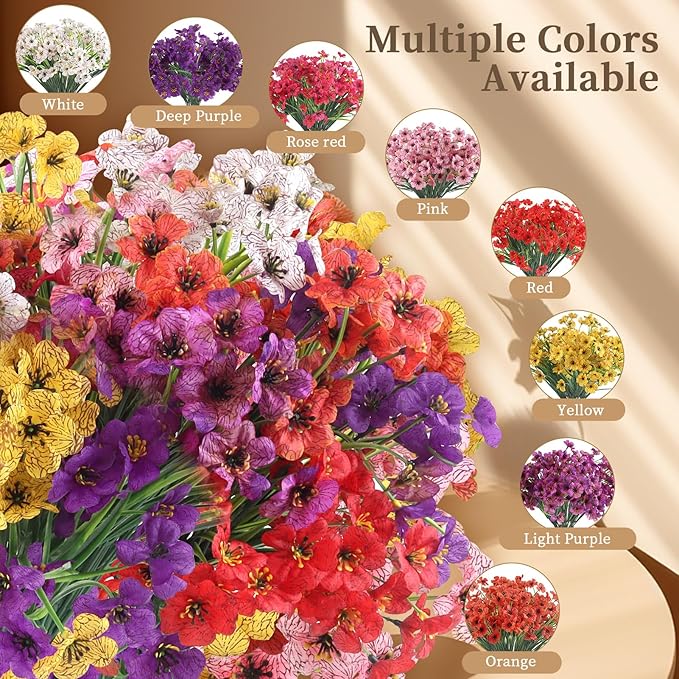 24 Purple Bundles Artificial Flowers for Outdoors/Indoors Fake Flowers Plants for Indoor Outside Garden Porch Window Box Home Wedding Farmhouse ColoPlay