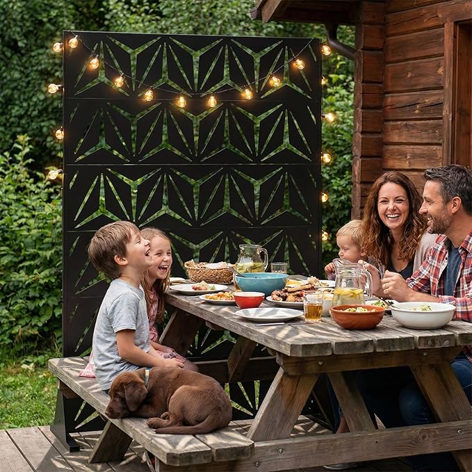 VINGLI Privacy Fence Panels, 72H’’ x 47W’’ Metal Privacy Screen Freestanding, Decorative Privacy Panels for Patio Garden Pool, Outdoor & Indoor (Y-Shaped) VINGLI