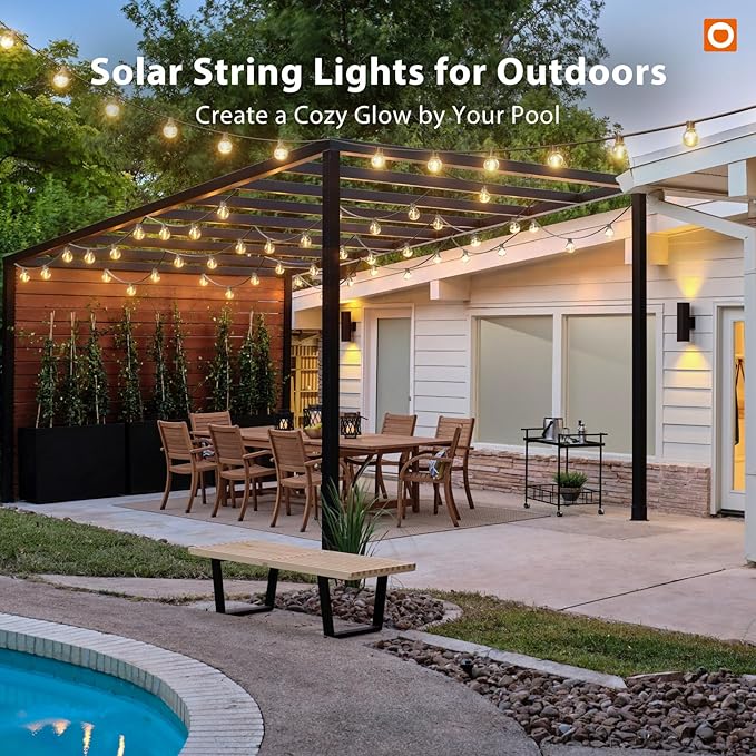 addlon 25FT Solar Powered Outdoor String Lights Waterproof with Remote, G40 Solar Powered String Lights with 13 LED Shatterproof Bulbs, 3 Light Modes, Dimmable Solar Lights for Outside Bistro Cafe addlon