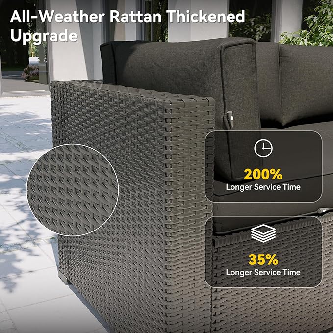 Aoxun Patio Furniture Set, 11 Piece Outdoor Sectional Sofas with Waterproof Cover, 10 Seats Wicker Rattan Outdoor Furniture Patio Conversation Set for Backyard, Garden Black Aoxun