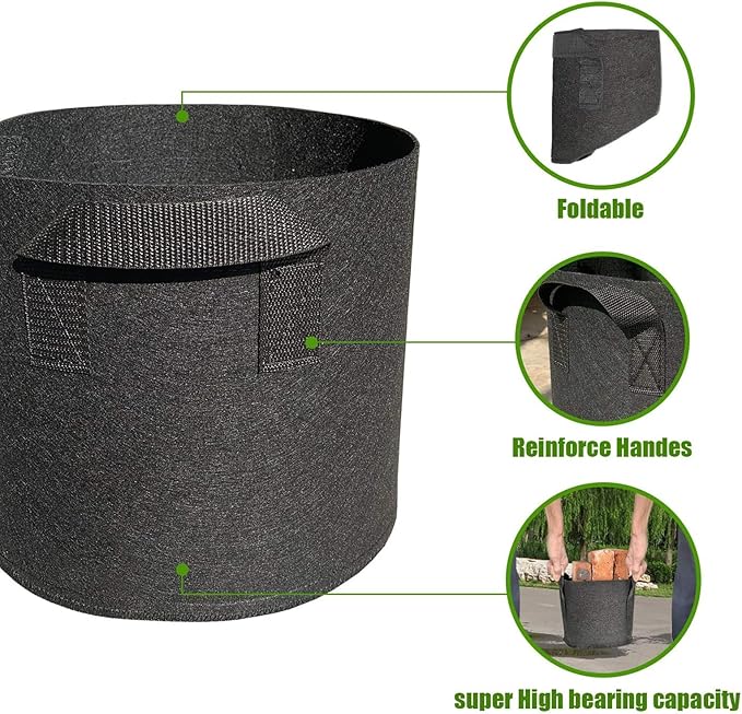 5 Pack 2 Gallon Grow Bags with Handles Garden Vegetable Flower Grow Bags Nonwoven Aeration Fabric Pots for Nursery Garden Planting WIRETRAN
