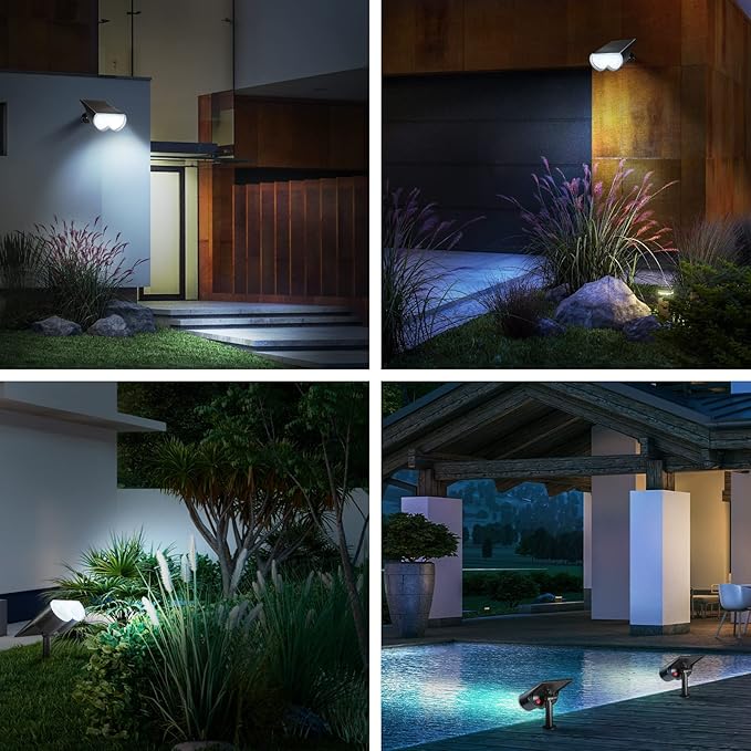 Solar Lights Outdoor Waterproof, Consciot 16 LEDs IP67 Spot Lights Outdoor, Auto On/Off Solar Garden Light, 2-in-1 Adjustable Wall Lights for Landscape Yard Pathway, Cool White 2 Pack Consciot