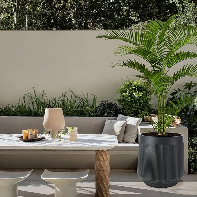 Plant Pots，Set of 2 Plastic Large Pots for Indoor Plants,Flower Pots Outdoor Planters with Drainage Hole and Seamless Saucer,(Gray 15Inches) Rootora