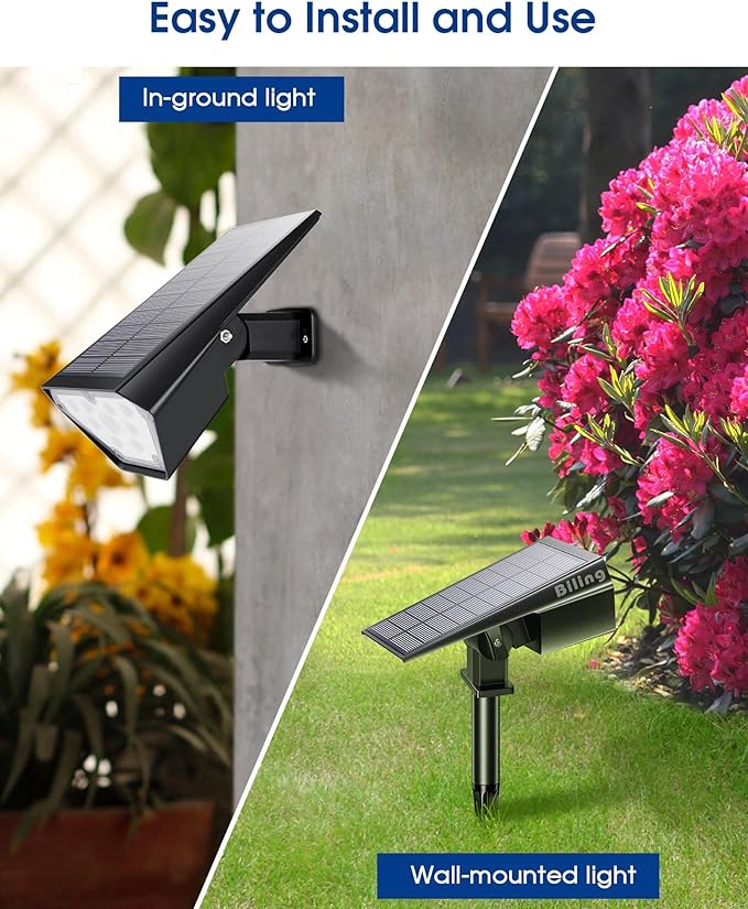 Biling Solar Spot Lights Outdoor, 2-in-1 Solar Landscape Lights 12 LED Bulbs Solar Powered Lights IP67 Waterproof Adjustable Wall Light for Patio Pathway Yard Garden Driveway Pool - White(6 Pack) biling