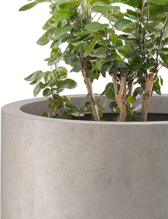 Kante 24 Inch Tall Round Concrete Planter, Large Indoor Outdoor Plant Pots with Drainage Hole and Rubber Plug, Modern Decorative Garden Pots for Home Patio Porch, Weathered Concrete Kante