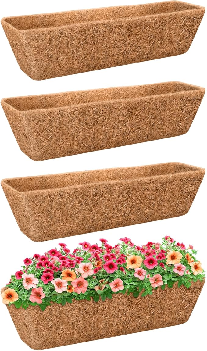 Riare 4 Pack 30 Inch Rectangle Coconut Liners for Planters, Natural Coconut Fiber Planter Liners, Window Box Liner Trough Coco Liner for Outdoor Flower, Garden Wall, Deck & Fence Planter Boxes Riare